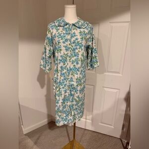 Vintage JC Penney Blue Floral Mumu Robe | Snap Front | Size M/L